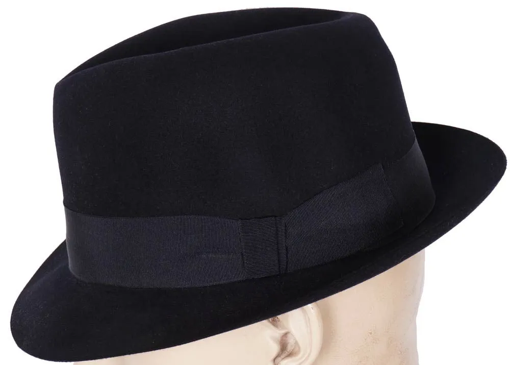 Vintage 1950s Scott and Co  of London Mens Trilby Fedora Hat Midnight Blue 7 1/4