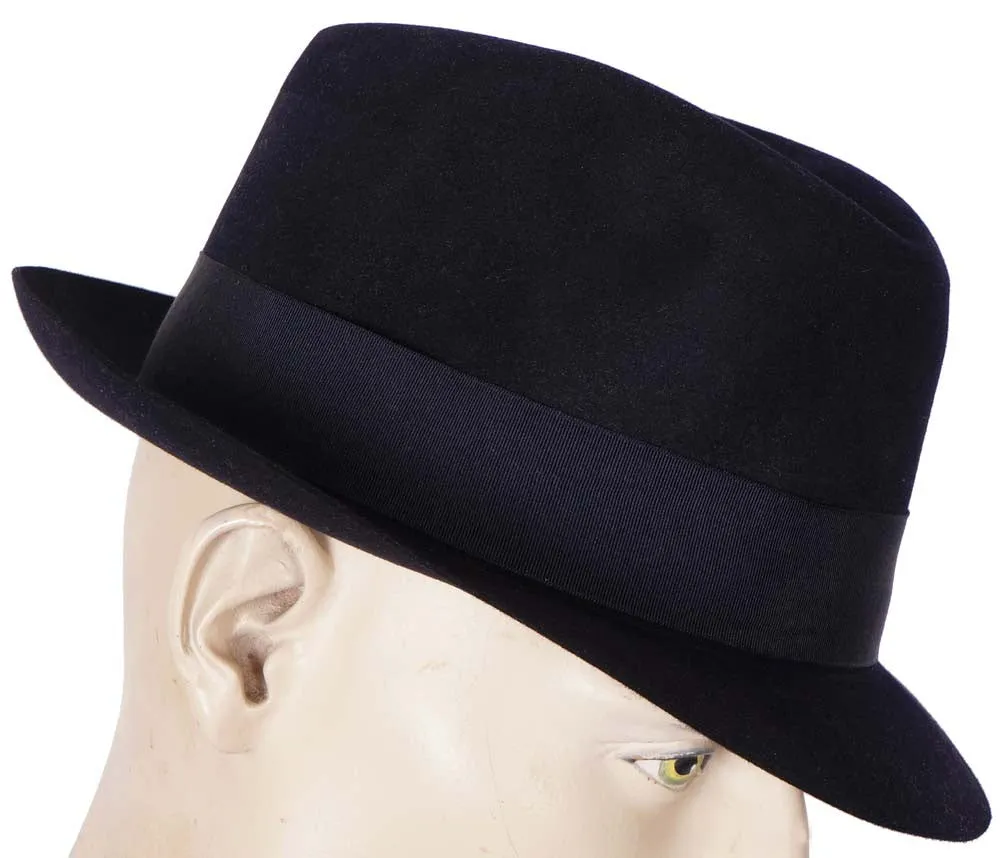 Vintage 1950s Scott and Co  of London Mens Trilby Fedora Hat Midnight Blue 7 1/4