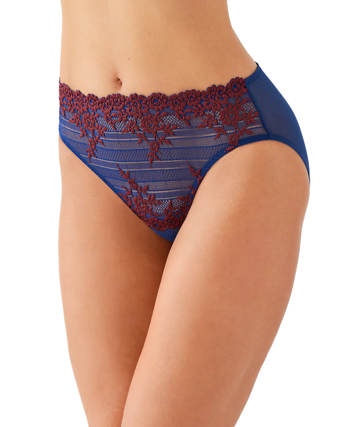 Wacoal Embrace Lace Hi Cut Brief - 841191 - Blue Depths/ Cordovan