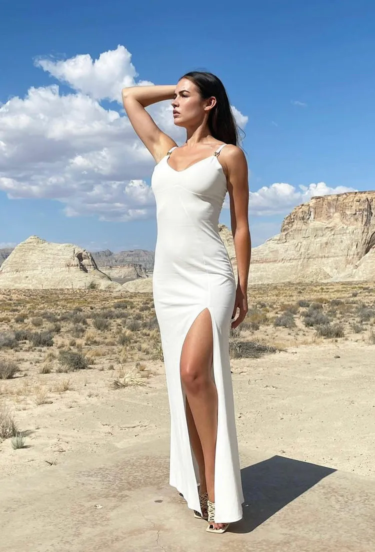 White Dress With Suspender Detail