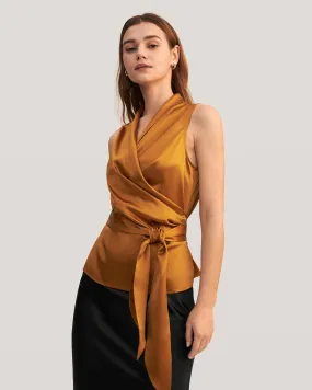 Women Elegant Silk Wrap Blouse