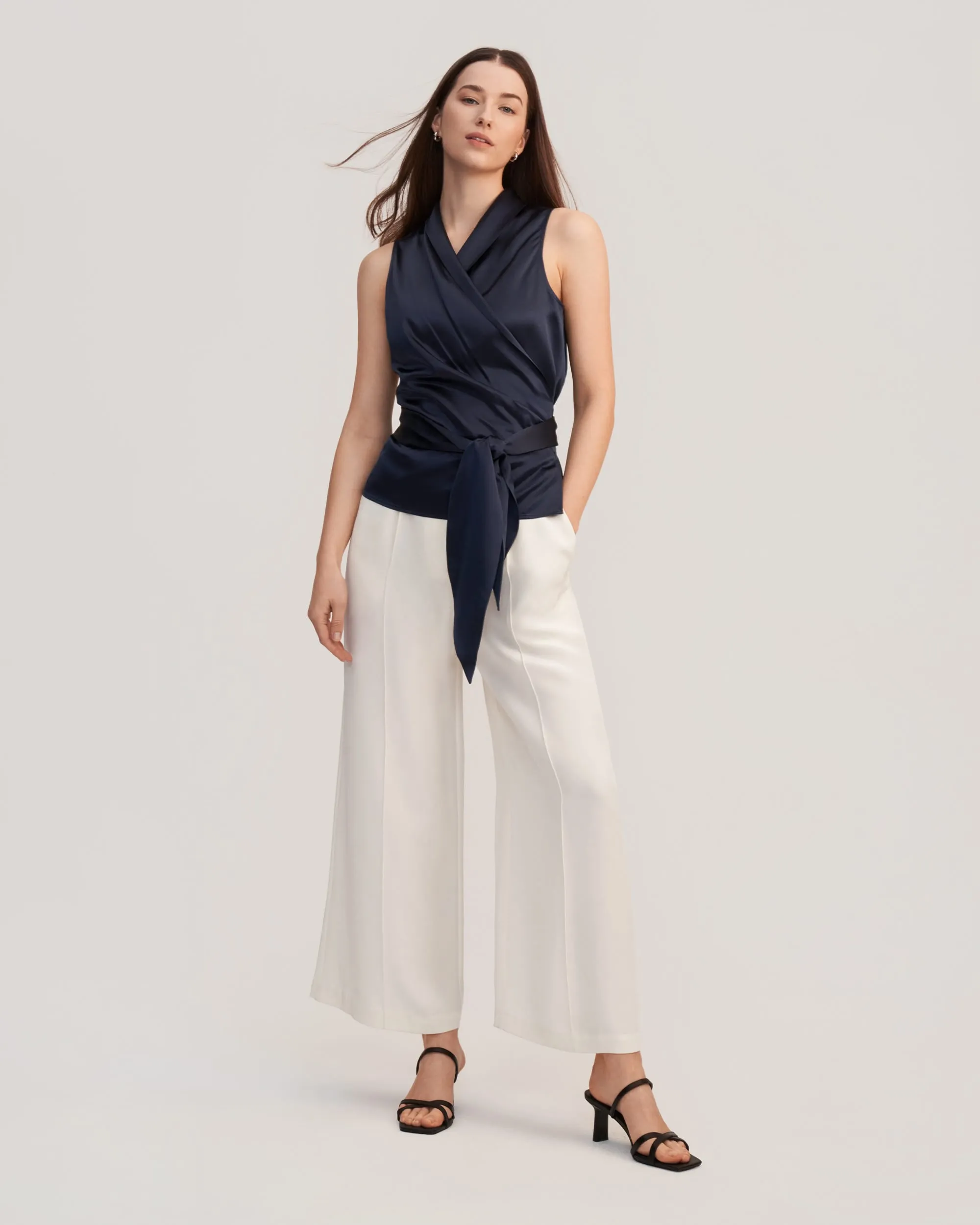 Women Elegant Silk Wrap Blouse
