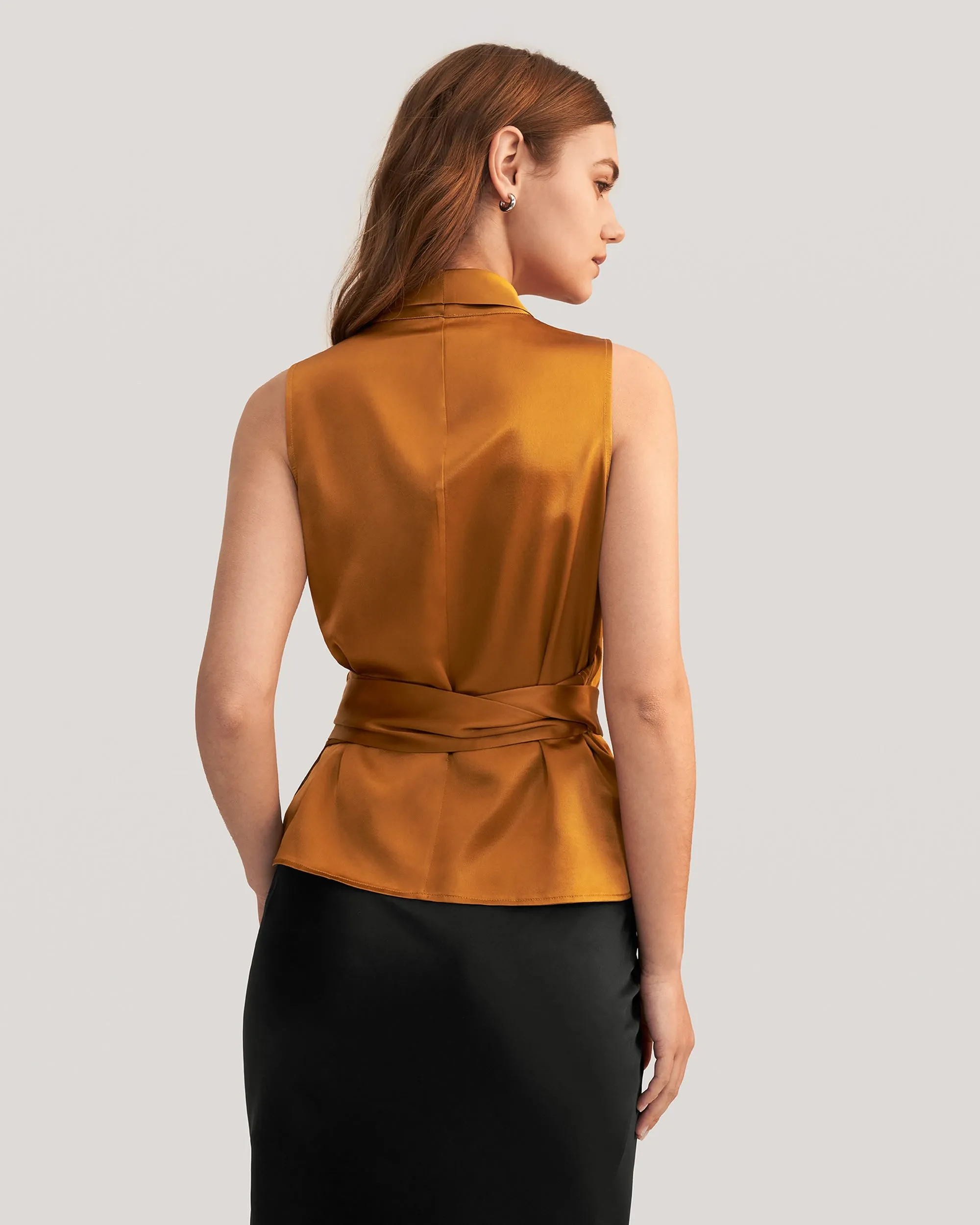 Women Elegant Silk Wrap Blouse