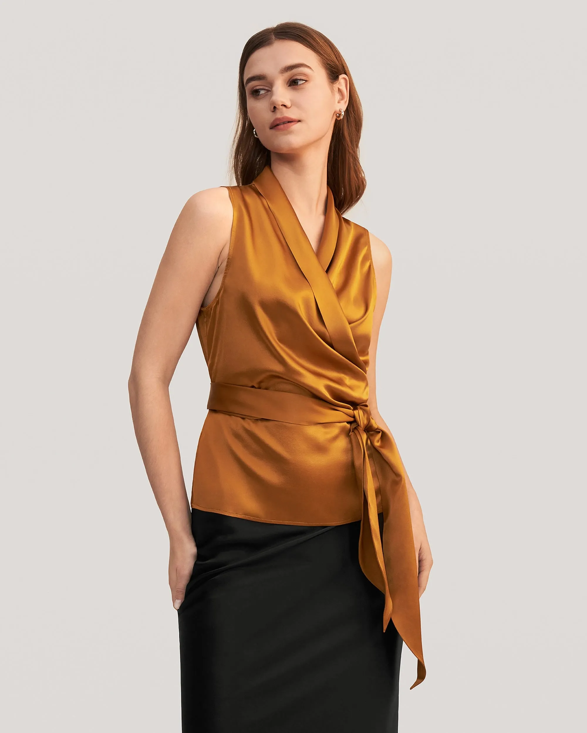 Women Elegant Silk Wrap Blouse