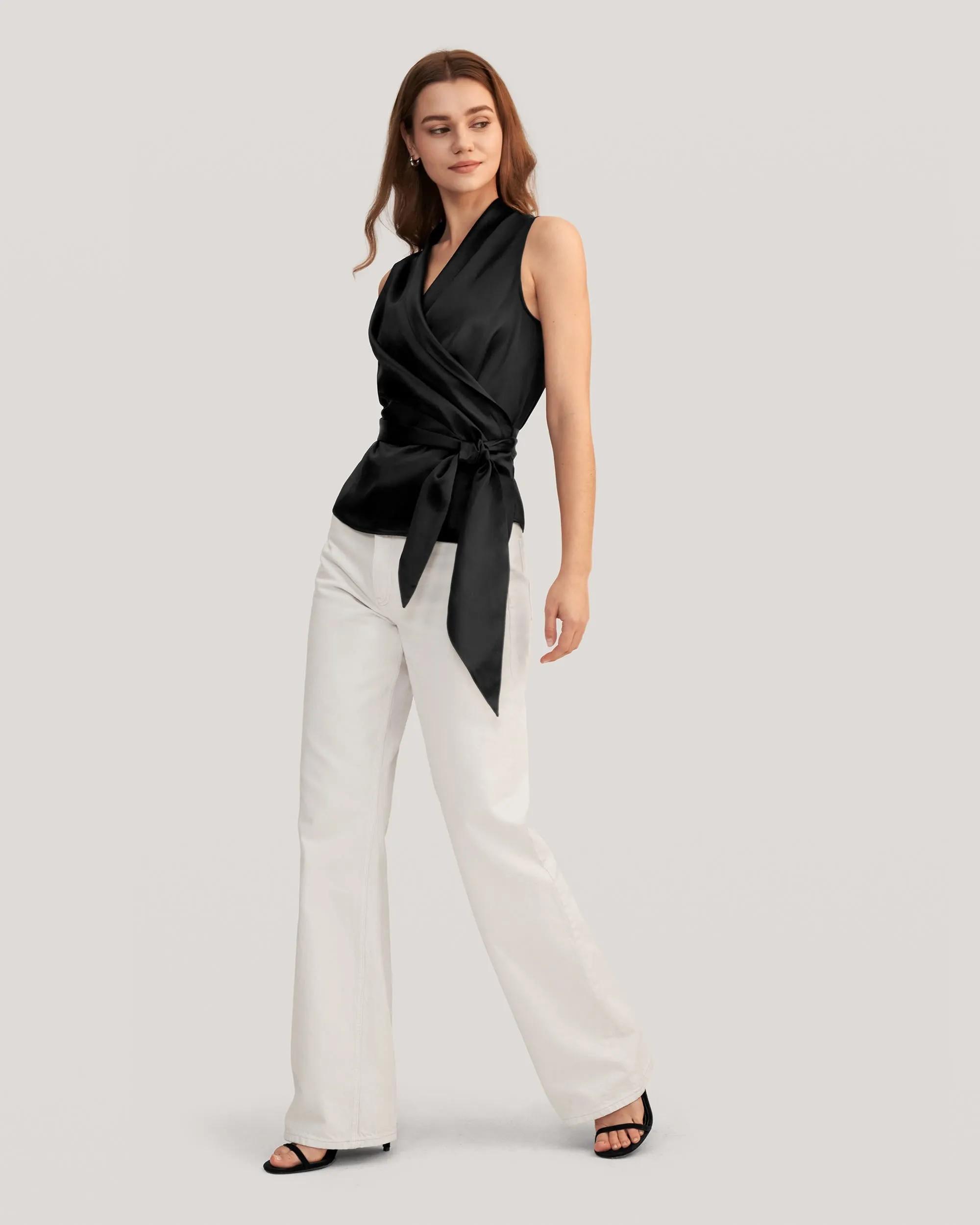 Women Elegant Silk Wrap Blouse