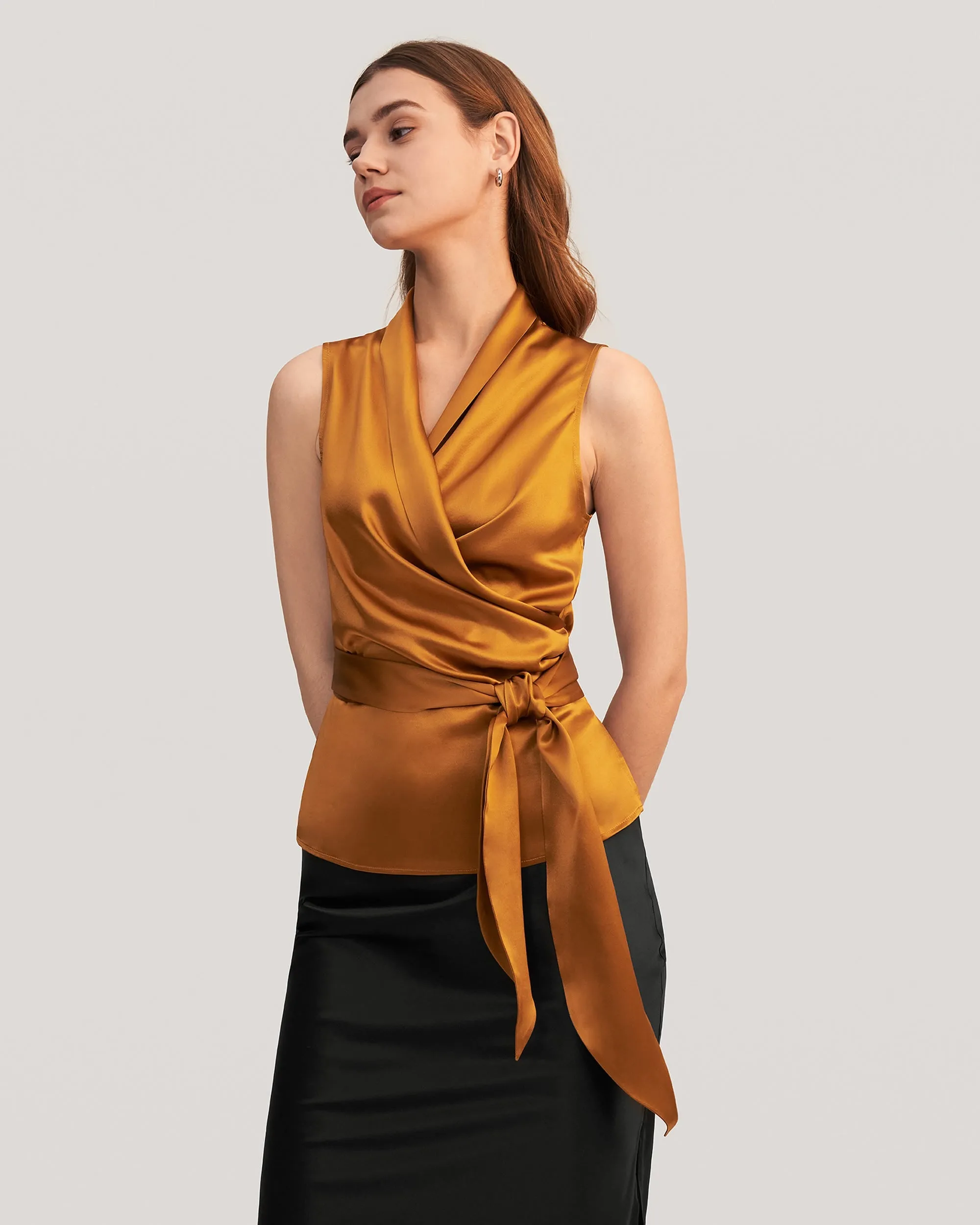 Women Elegant Silk Wrap Blouse