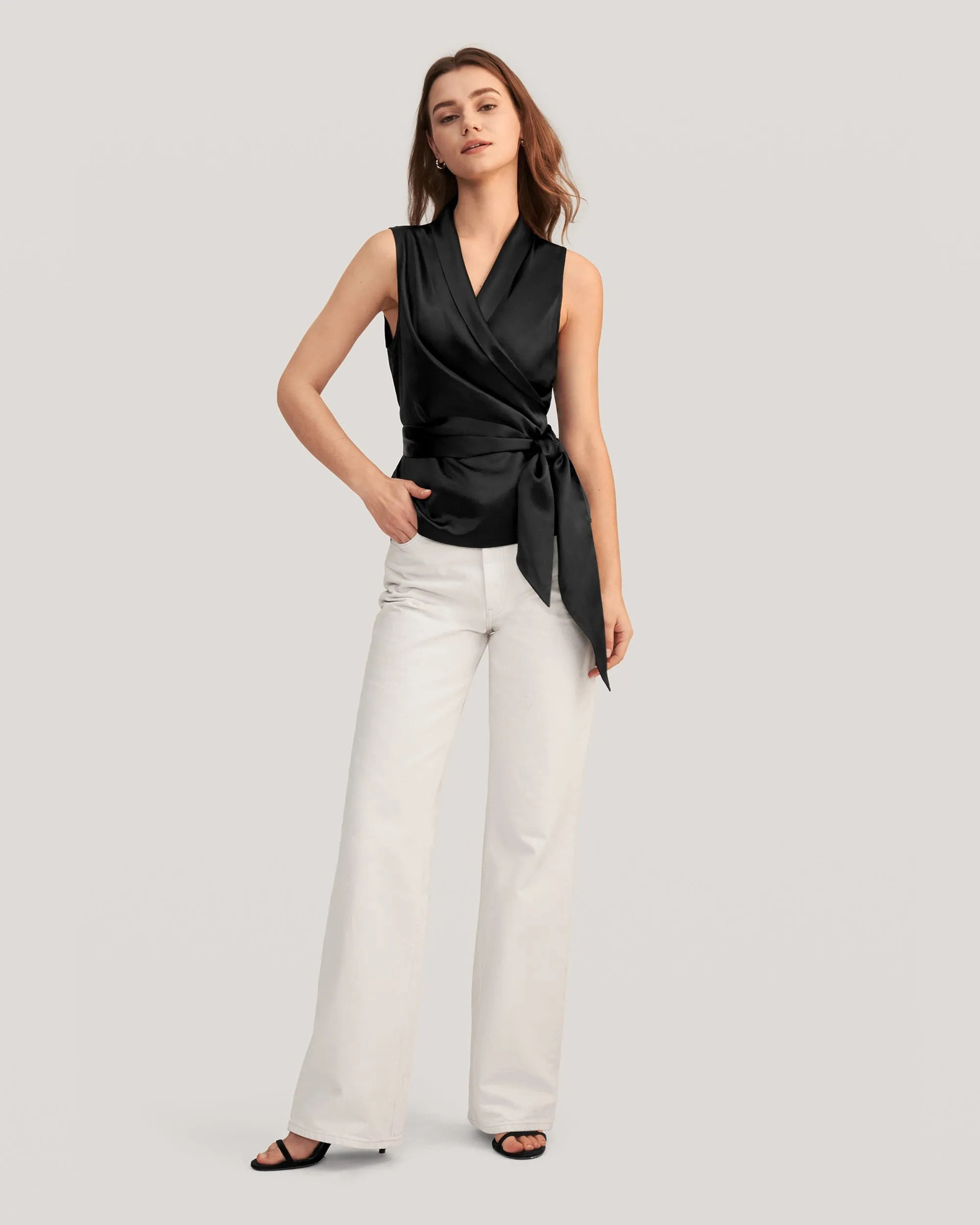 Women Elegant Silk Wrap Blouse