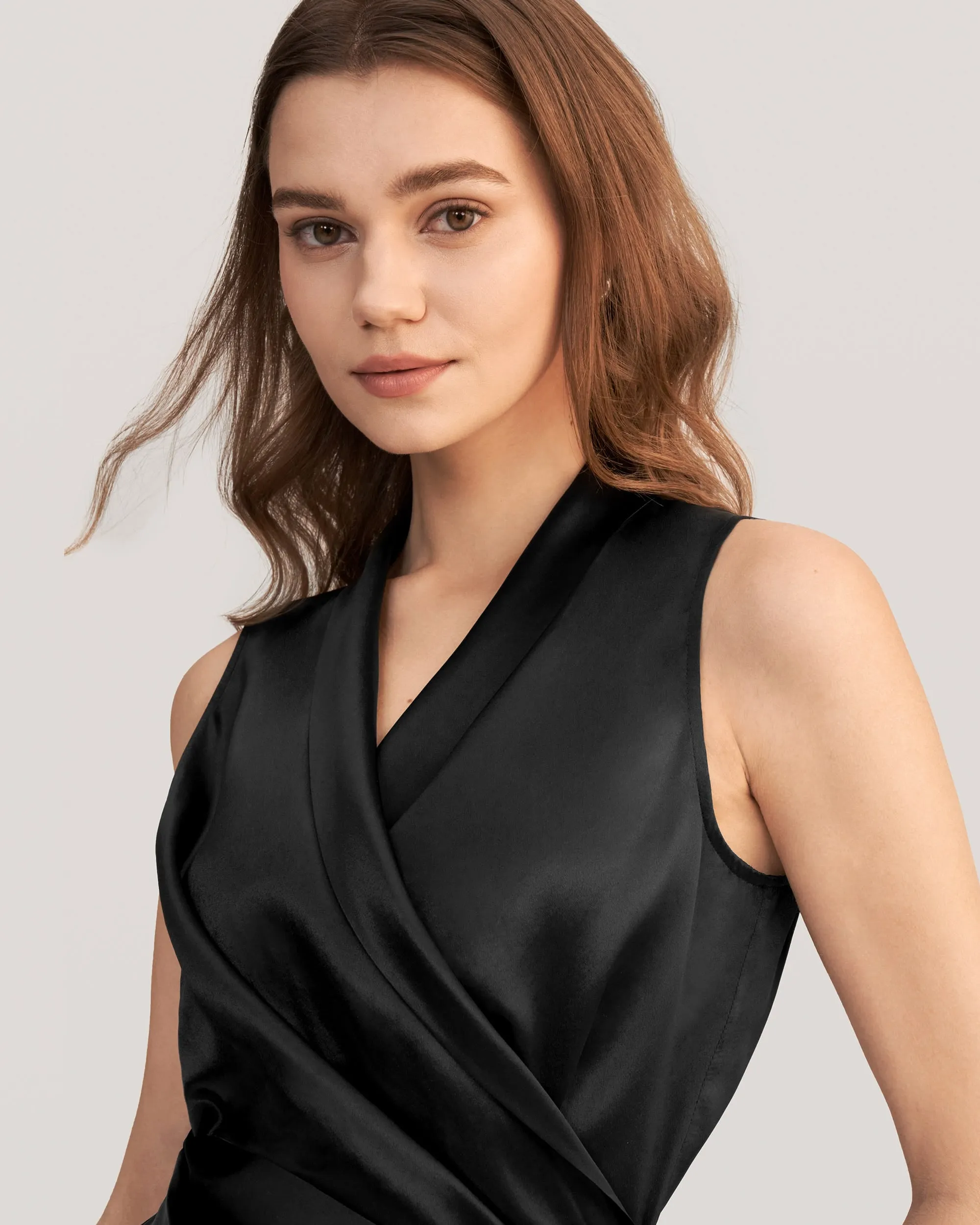 Women Elegant Silk Wrap Blouse