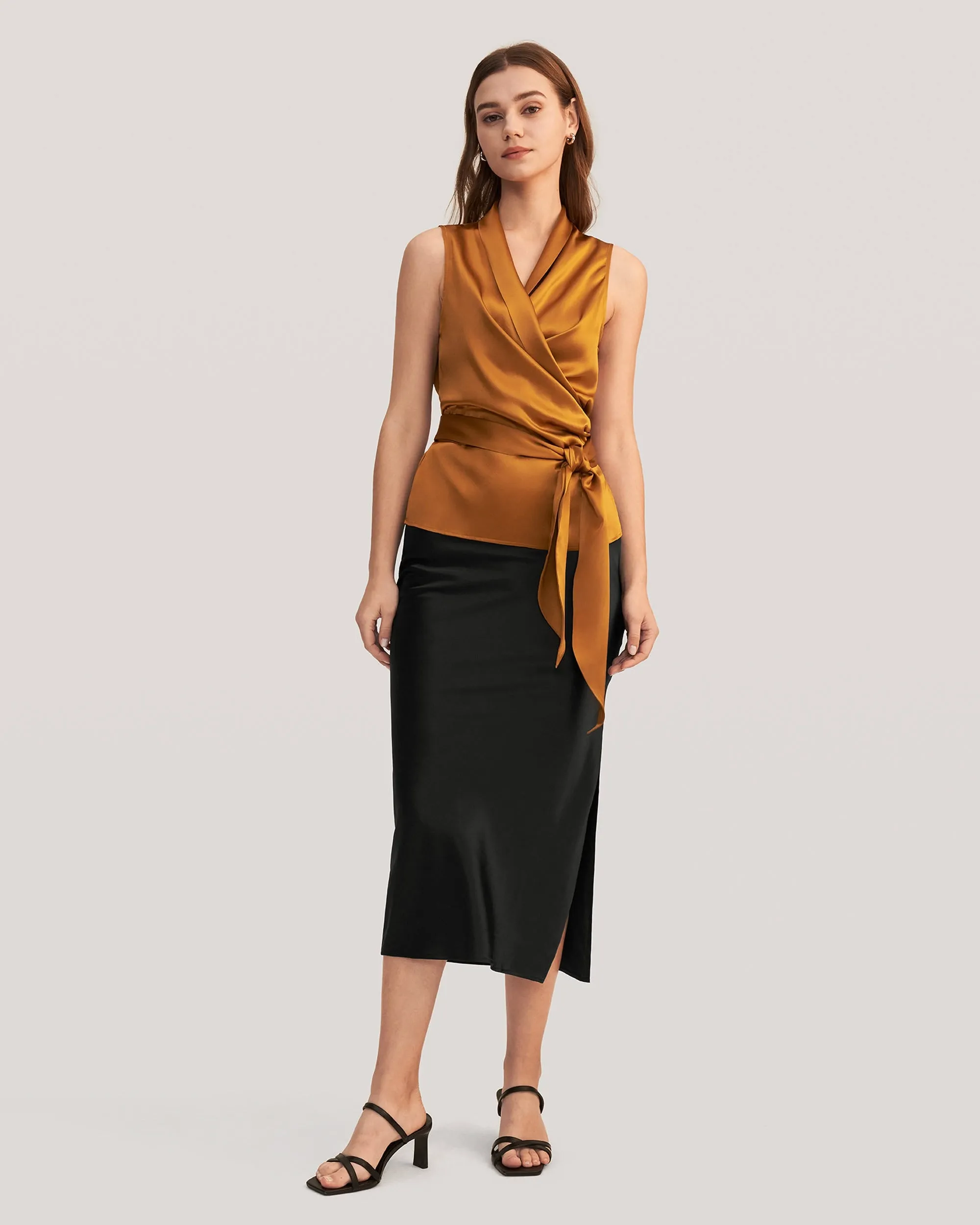 Women Elegant Silk Wrap Blouse