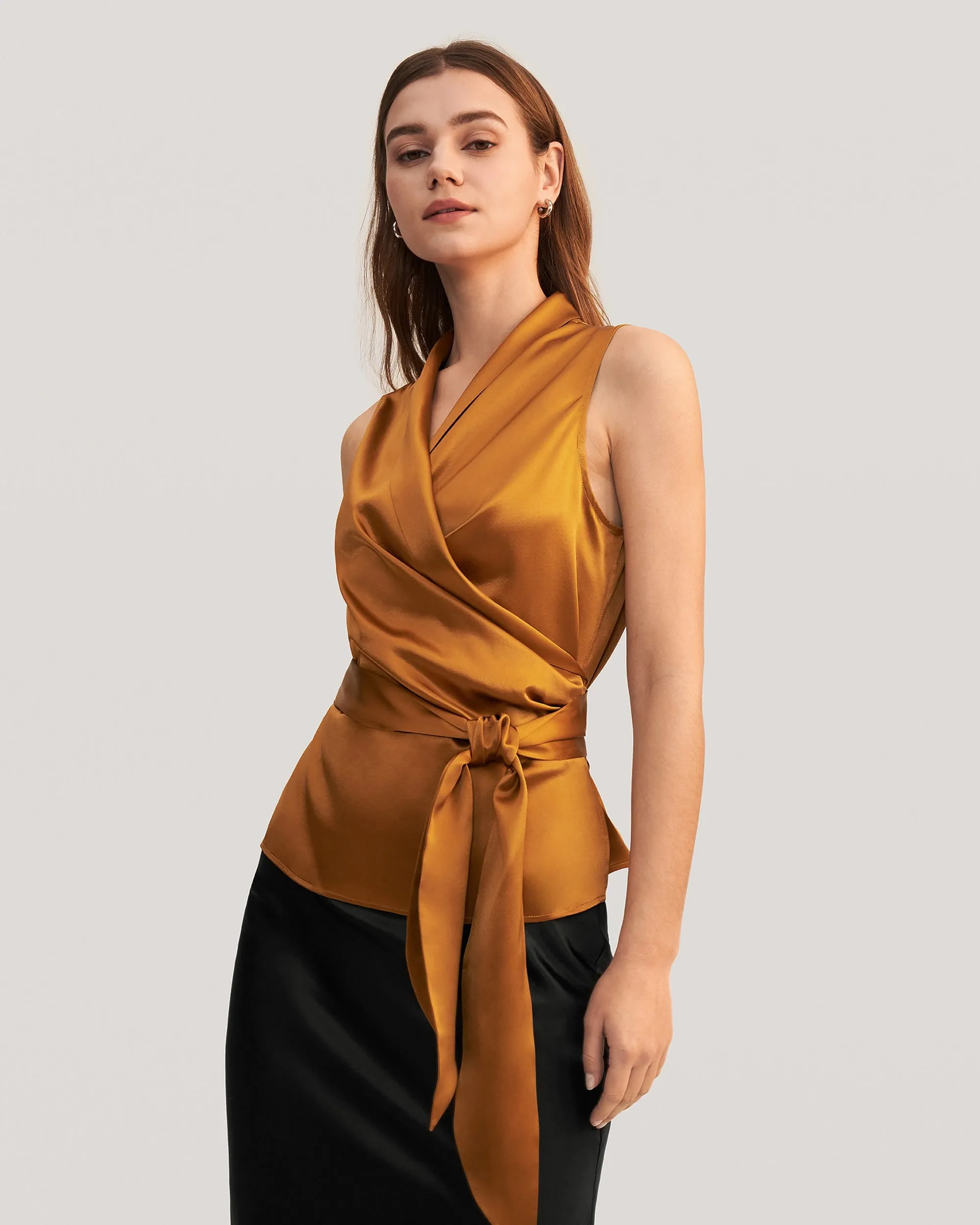 Women Elegant Silk Wrap Blouse