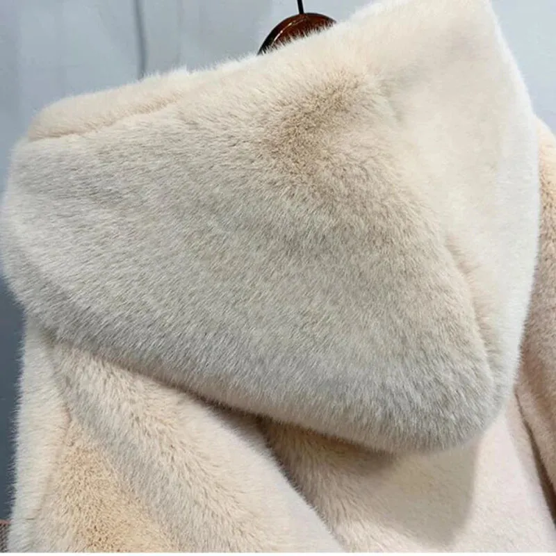 Women's Faux Rabbit Fur Coat, Luxury Long Fur Coat, Hooded OverCoat, Thick & Warm - Plus Sizes