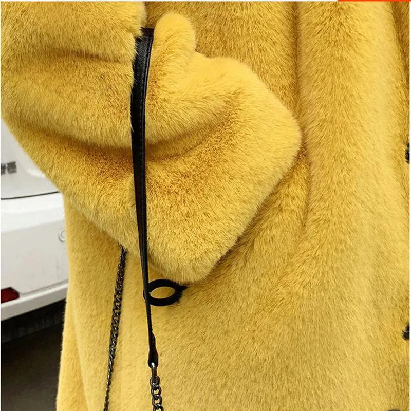 Women's Faux Rabbit Fur Coat, Luxury Long Fur Coat, Hooded OverCoat, Thick & Warm - Plus Sizes