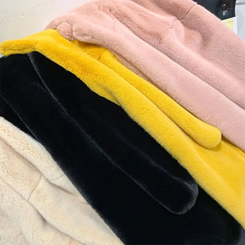 Women's Faux Rabbit Fur Coat, Luxury Long Fur Coat, Hooded OverCoat, Thick & Warm - Plus Sizes
