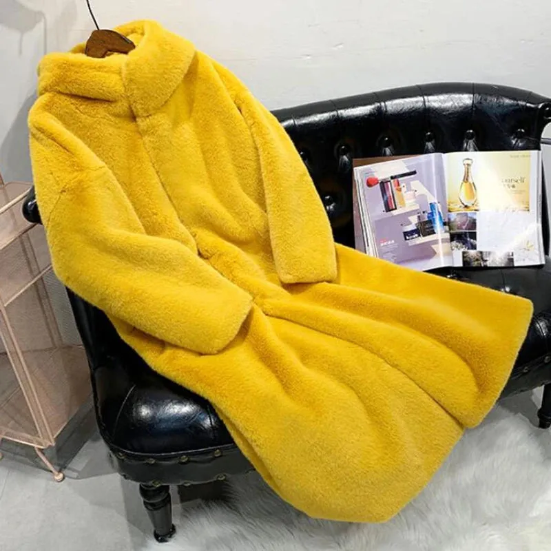 Women's Faux Rabbit Fur Coat, Luxury Long Fur Coat, Hooded OverCoat, Thick & Warm - Plus Sizes