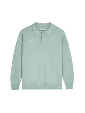 Womens Recycled Cashmere Polo Sweater—eucalyptus blue