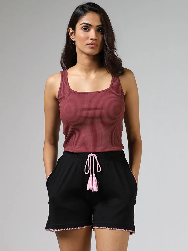 Wunderlove Rust Ribbed Cotton Blend Camisole