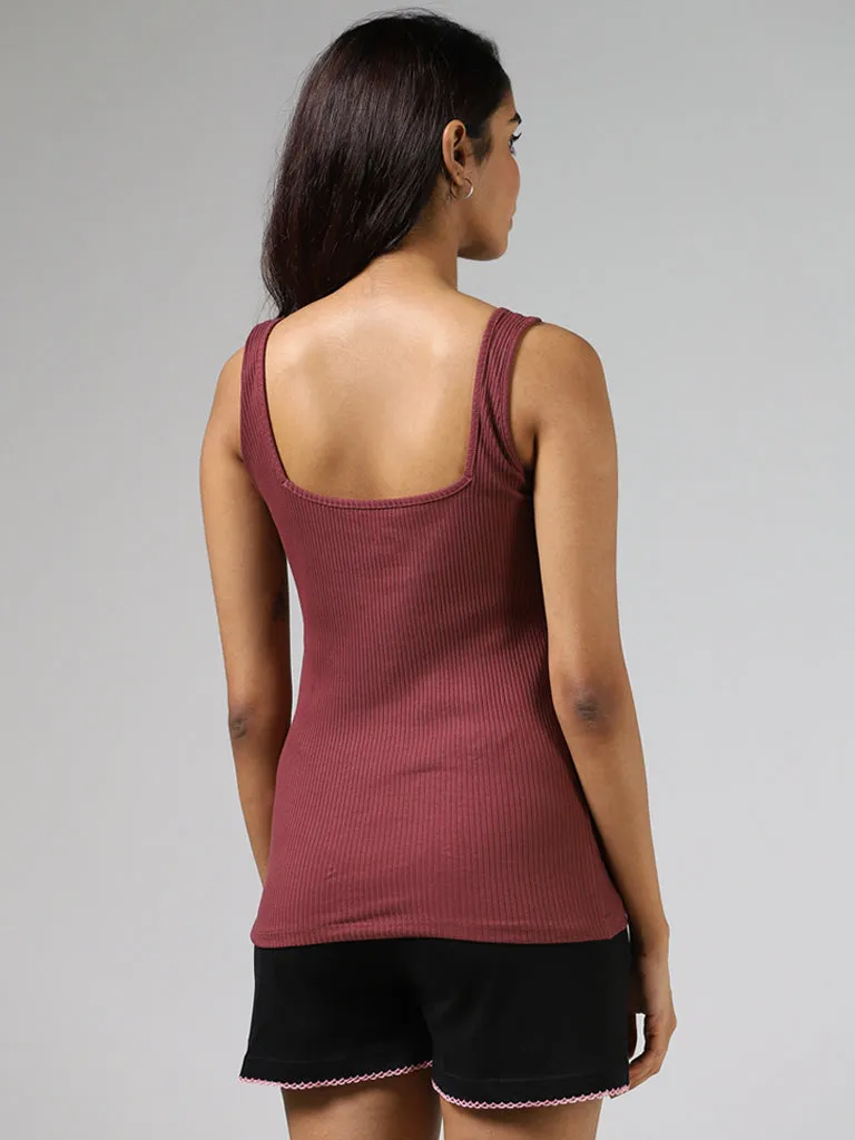 Wunderlove Rust Ribbed Cotton Blend Camisole