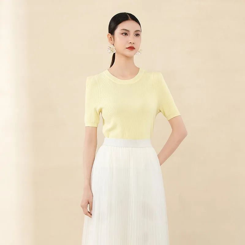 Yellow Short Sleeve Knitted T-shirt