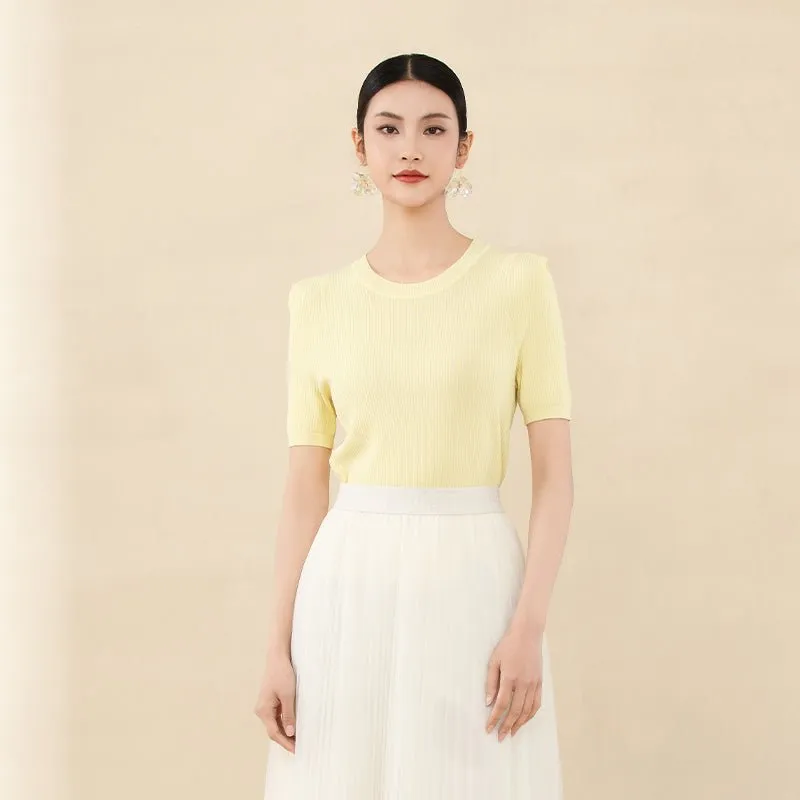 Yellow Short Sleeve Knitted T-shirt