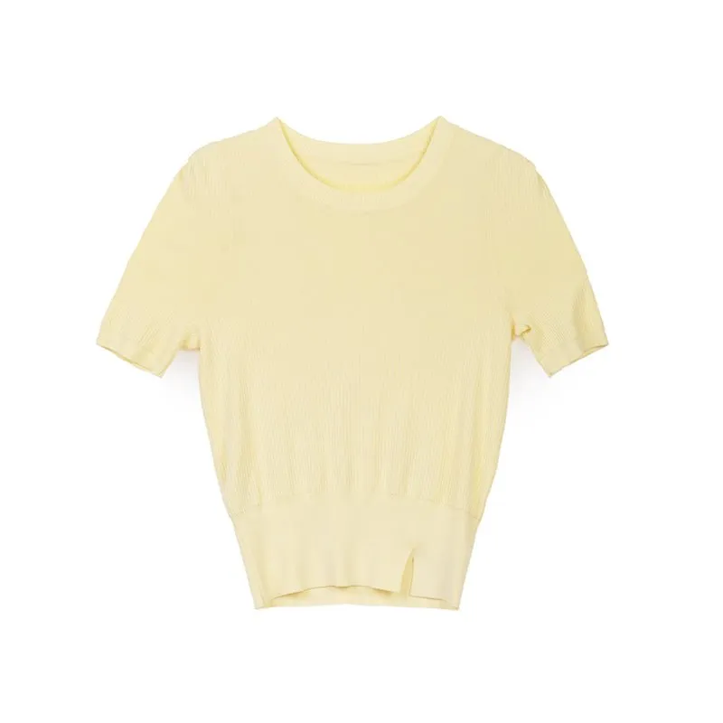 Yellow Short Sleeve Knitted T-shirt