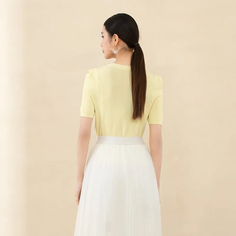 Yellow Short Sleeve Knitted T-shirt